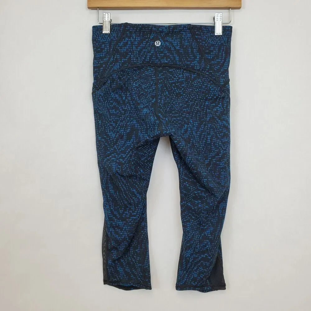 Lululemon‎ Train Times Crop Leggings Size 6 Pulse Capri Black Blue 17